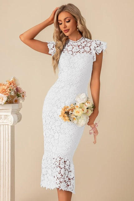 Robe Moulante En Dentelle Bleue - gallery 8