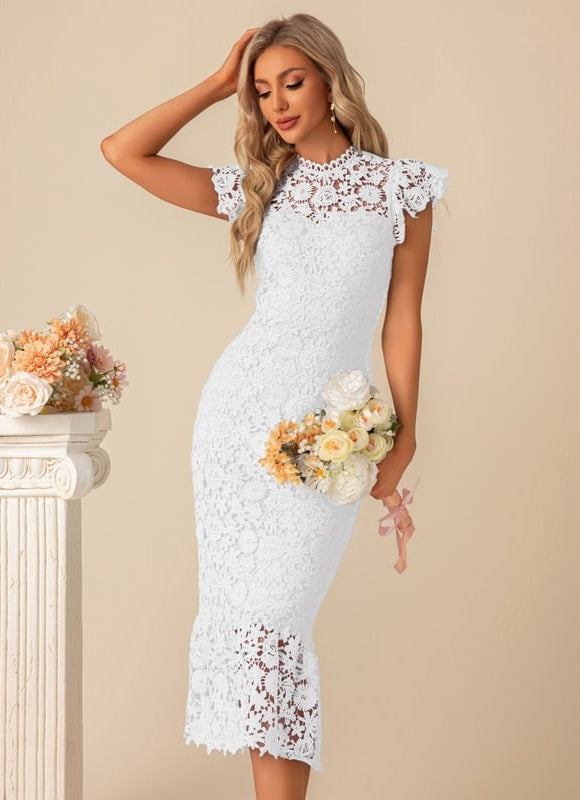 Robe Moulante En Dentelle Bleue - gallery 8