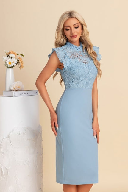 Robe Moulante Dentelle Bleu Pâle - gallery 6