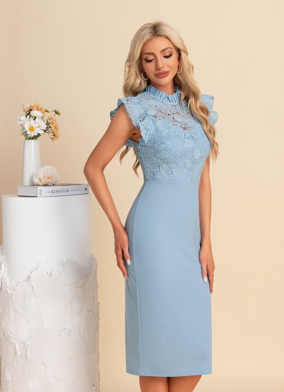 Robe Moulante Dentelle Bleu Pâle - gallery 6