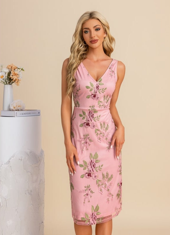 Robe Moulante Fleurie Beige - gallery 8