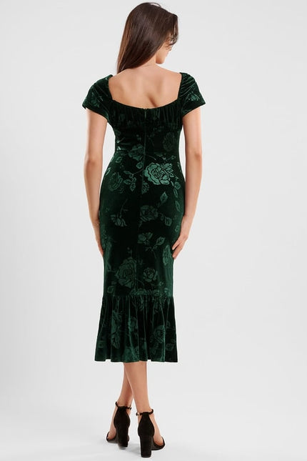 Robe Moulante Velours Émeraude Florale - gallery 4