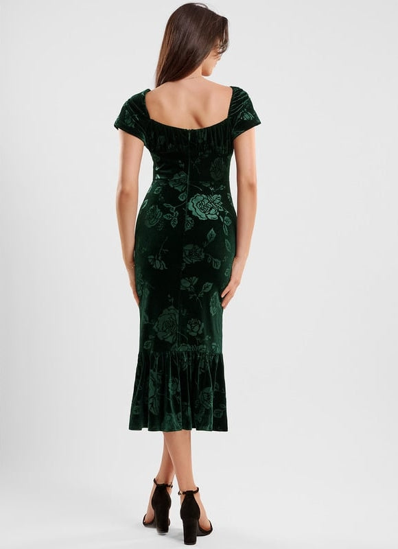 Robe Moulante Velours Émeraude Florale - gallery 4