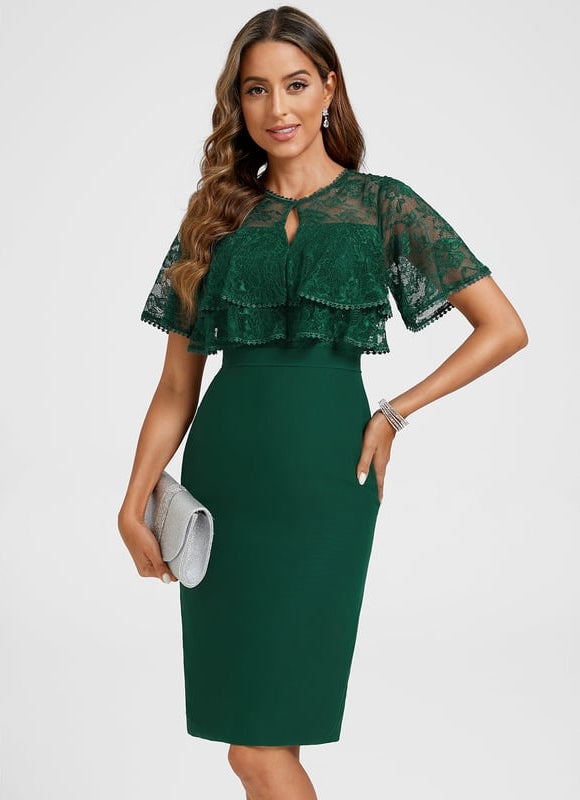 Robe Moulante Vert Émeraude Dentelle - gallery 3