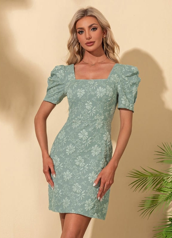 Robe Moulante Florale Verte