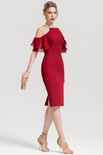 Robe Moulante Bordeaux À Épaules Dénudées - gallery 2
