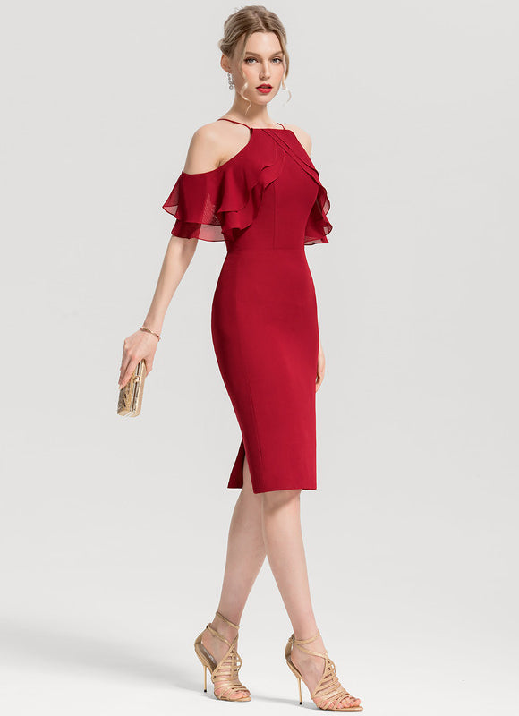 Robe Moulante Bordeaux À Épaules Dénudées - gallery 2