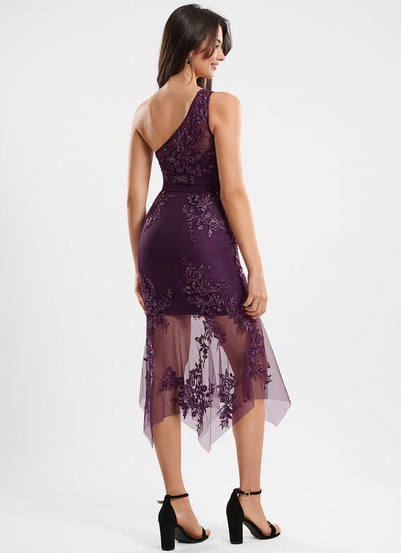 Robe Moulante Asymétrique Violette - gallery 4