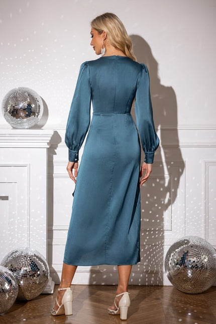 Robe Moulante Satinée Bleu Canard - gallery 1