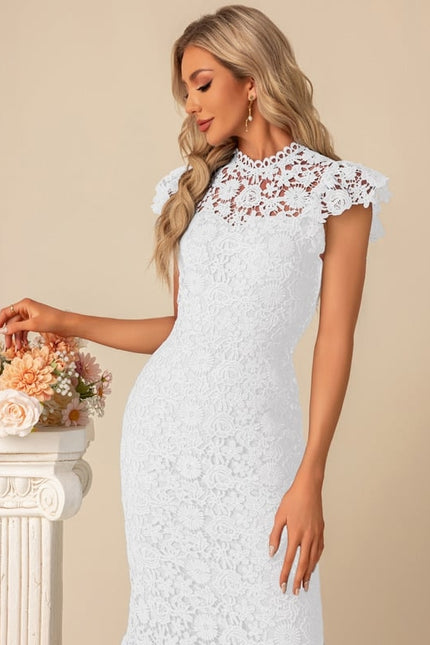 Robe Moulante En Dentelle Bleue - gallery 9