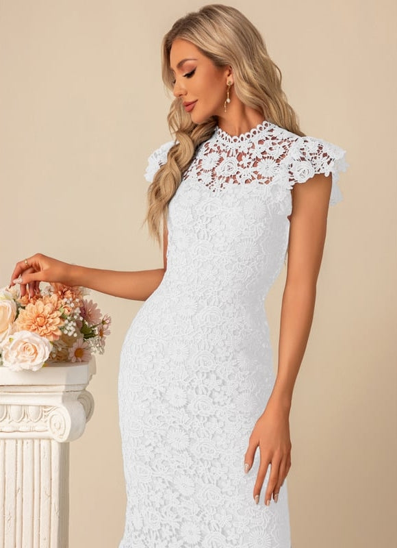 Robe Moulante En Dentelle Bleue - gallery 9