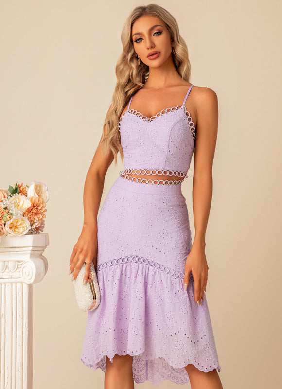 Robe Moulante Lilas Brodée - gallery 4