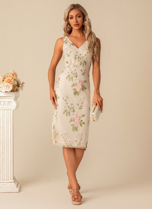 Robe Moulante Fleurie Beige - gallery 1