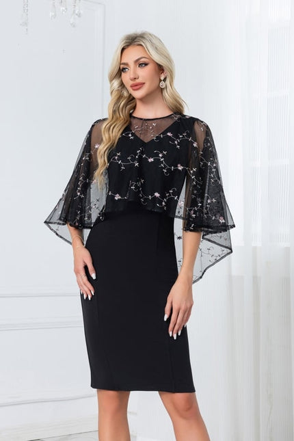 Robe Moulante Midi À Manches Fluides