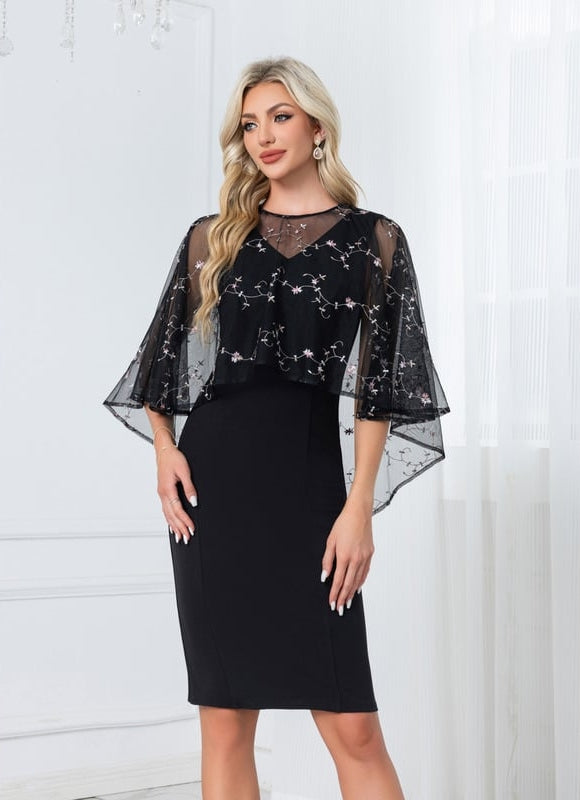 Robe Moulante Midi À Manches Fluides