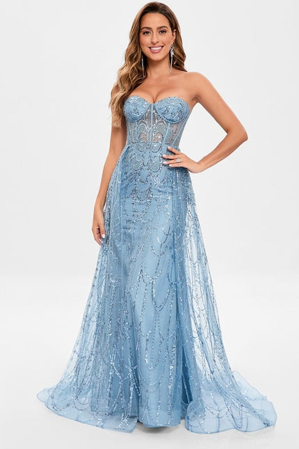 Robe Moulante En Tulle Bleu Pailleté