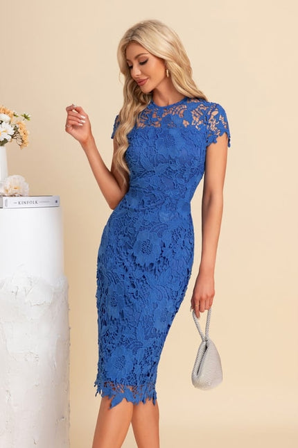 Robe Moulante Chic Dentelle Bleue - gallery 1