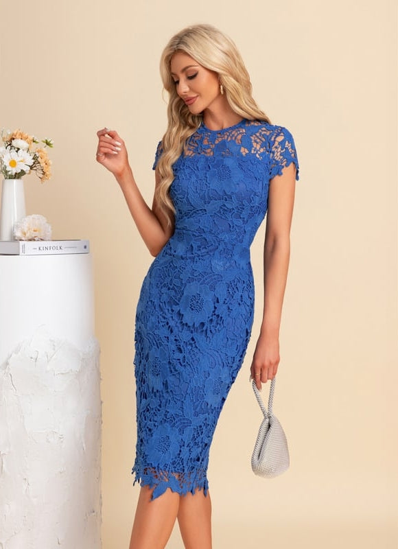 Robe Moulante Chic Dentelle Bleue - gallery 1