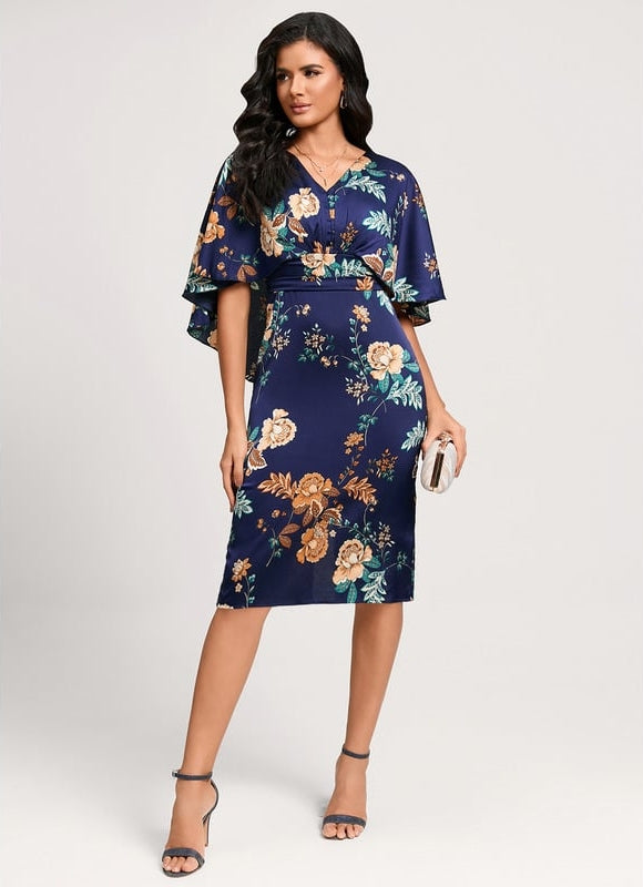 Robe Moulante Satinée Fleurie