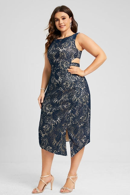 Robe Moulante Dentelle Marine - gallery 6
