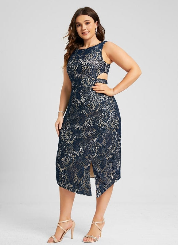 Robe Moulante Dentelle Marine - gallery 6