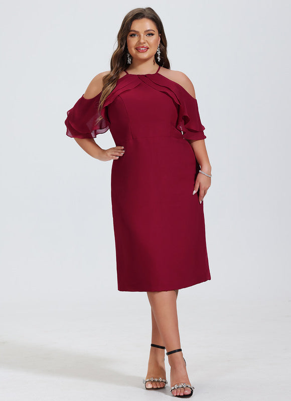 Robe Moulante Bordeaux À Épaules Dénudées - gallery 5