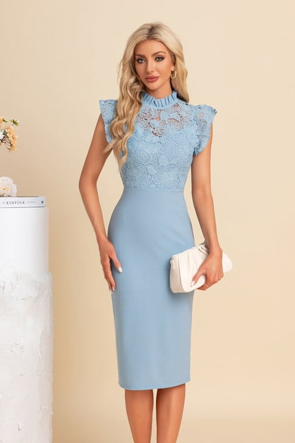 Robe Moulante Dentelle Bleu Pâle - gallery 5