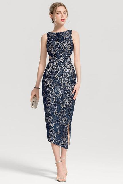 Robe Moulante Dentelle Marine