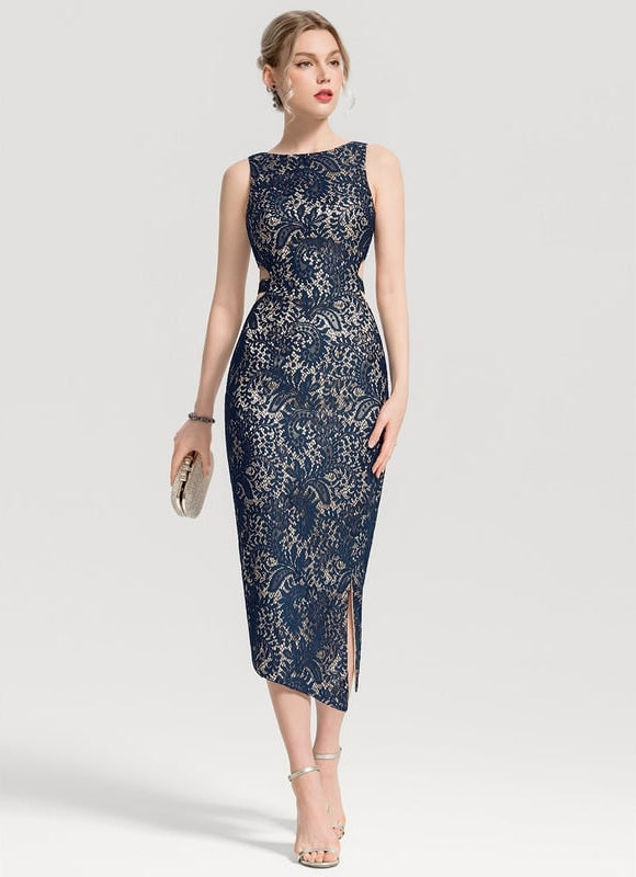 Robe Moulante Dentelle Marine