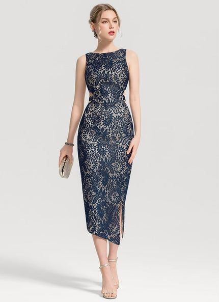Robe Moulante Dentelle Marine