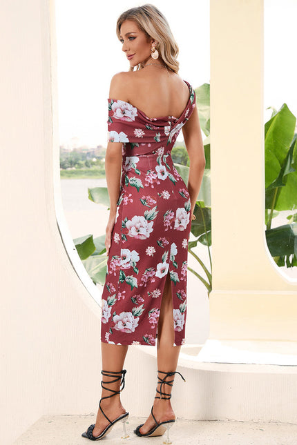 Robe Moulante Florale Bordeaux - gallery 5