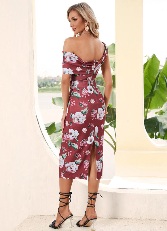 Robe Moulante Florale Bordeaux - gallery 5