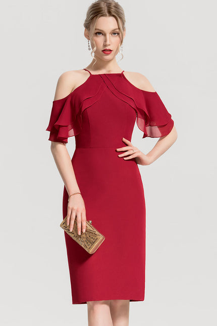 Robe Moulante Bordeaux À Épaules Dénudées - gallery 3