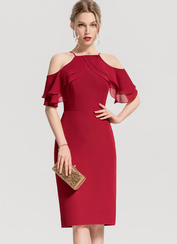 Robe Moulante Bordeaux À Épaules Dénudées - gallery 3