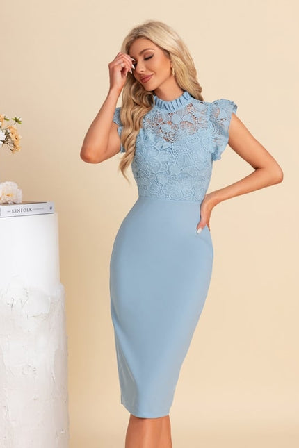 Robe Moulante Dentelle Bleu Pâle