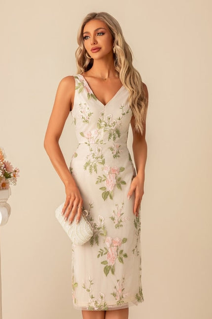 Robe Moulante Fleurie Beige