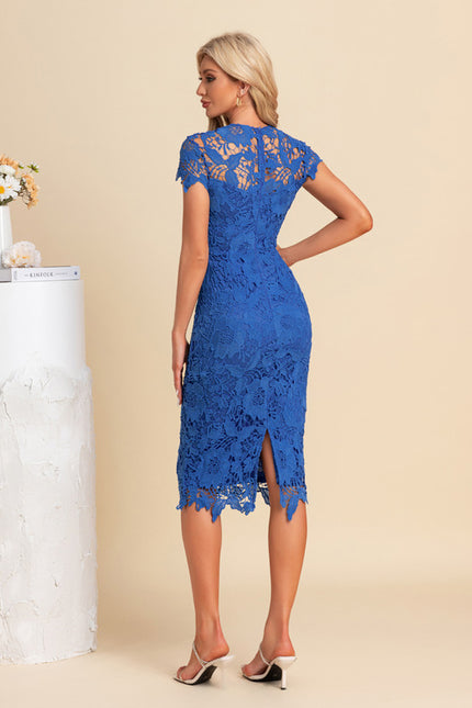 Robe Moulante Chic Dentelle Bleue - gallery 3