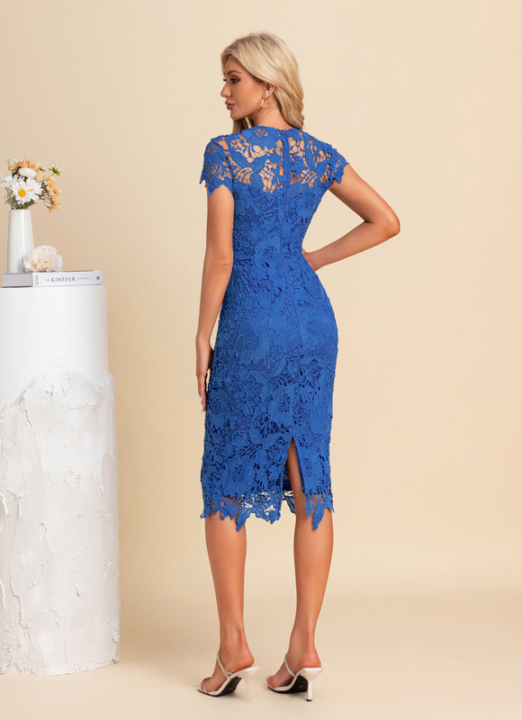 Robe Moulante Chic Dentelle Bleue - gallery 3