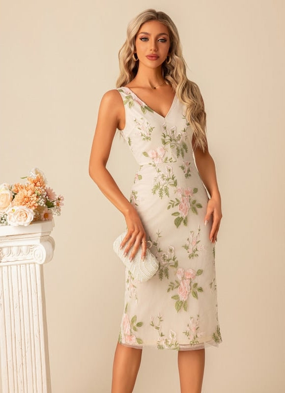 Robe Moulante Fleurie Beige - gallery 2