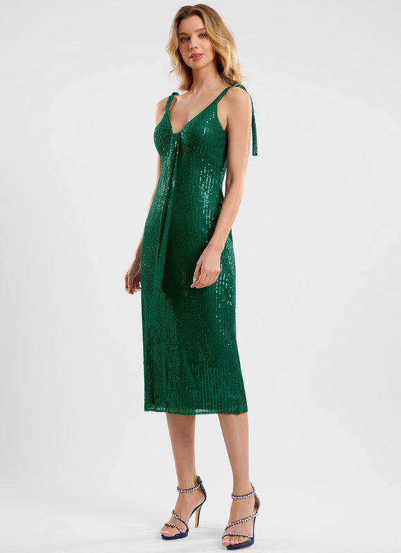 Robe Moulante Pailletée Verte - gallery 2