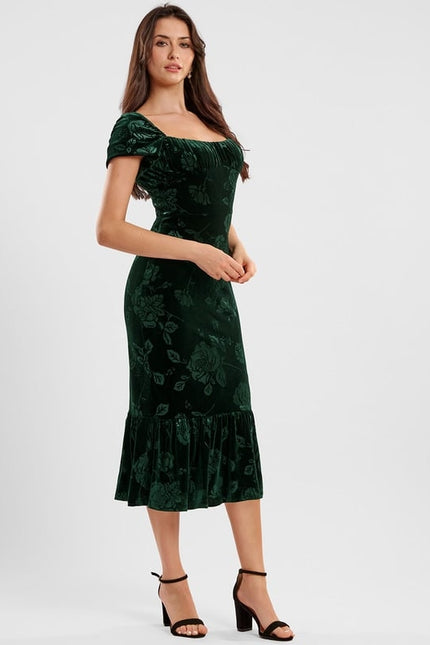 Robe Moulante Velours Émeraude Florale - gallery 3