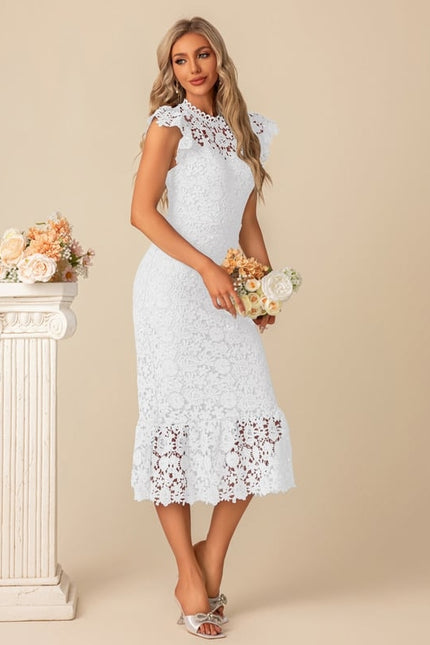 Robe Moulante En Dentelle Bleue - gallery 7
