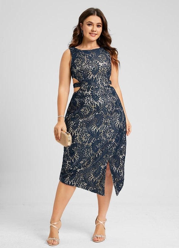 Robe Moulante Dentelle Marine - gallery 4