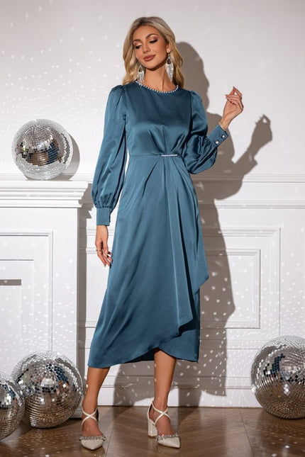 Robe Moulante Satinée Bleu Canard - gallery 5