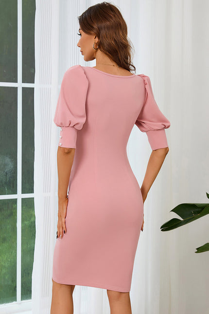 Robe Moulante Midi Bouffante Rose - gallery 4