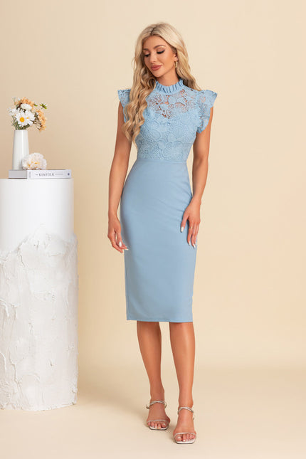 Robe Moulante Dentelle Bleu Pâle - gallery 3
