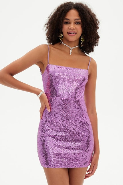 Robe Moulante Pailletée Violette - gallery 3