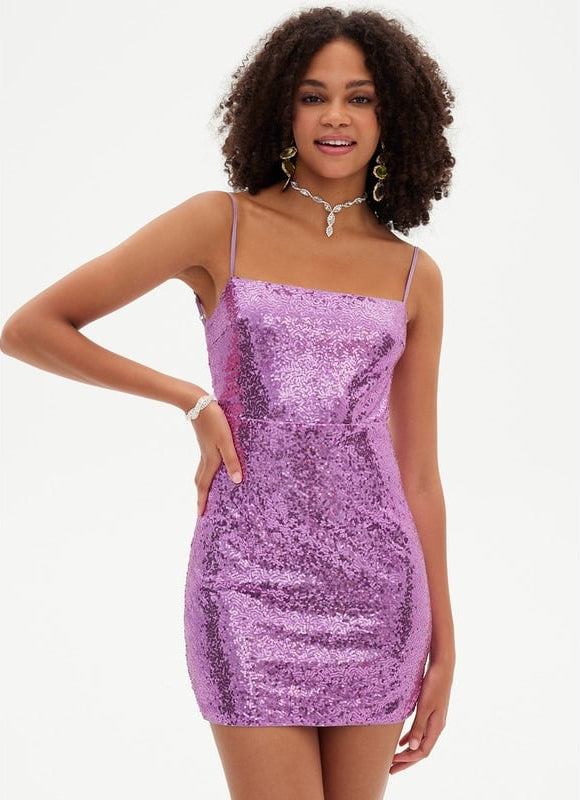 Robe Moulante Pailletée Violette - gallery 3