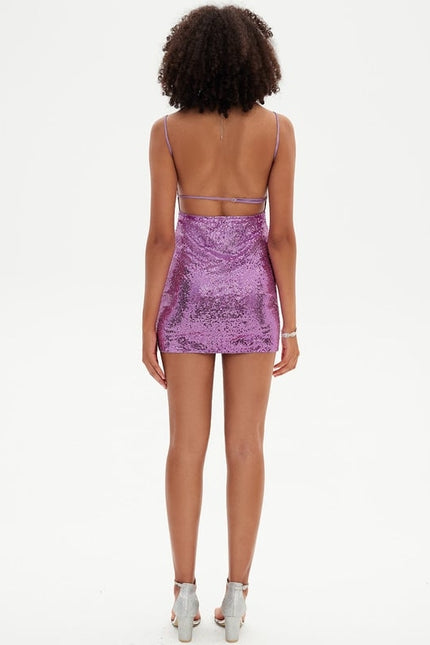 Robe Moulante Pailletée Violette - gallery 1