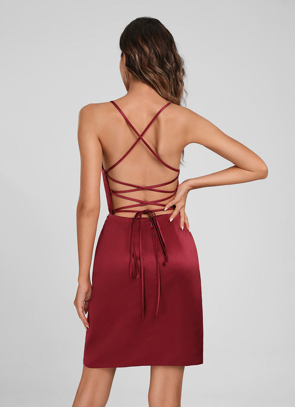 Robe Moulante Satinée Bordeaux - gallery 1